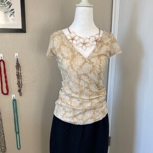 Express Beige and White Patterned Blouse size M